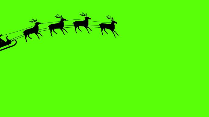 驯鹿拉动圣诞老人的剪影绿色屏幕动画
