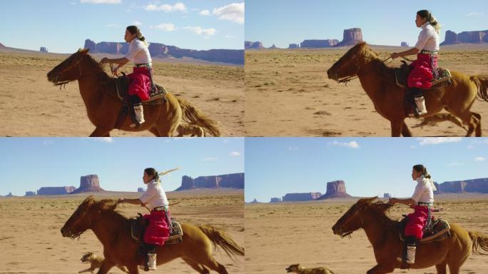 少女骑着她的马在沙漠上疾驰