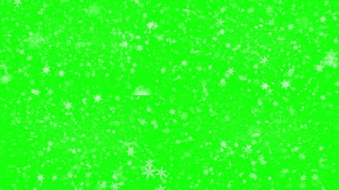 绿色屏幕上的雪花飘雪场景背景舞台下雪小雪