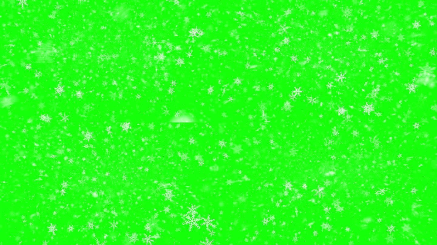 绿色屏幕上的雪花飘雪场景背景舞台下雪小雪