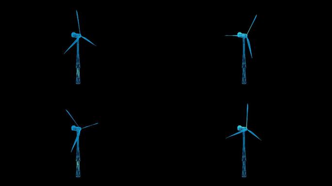 【原创】蓝色全息科技线框风力电机旋转素材