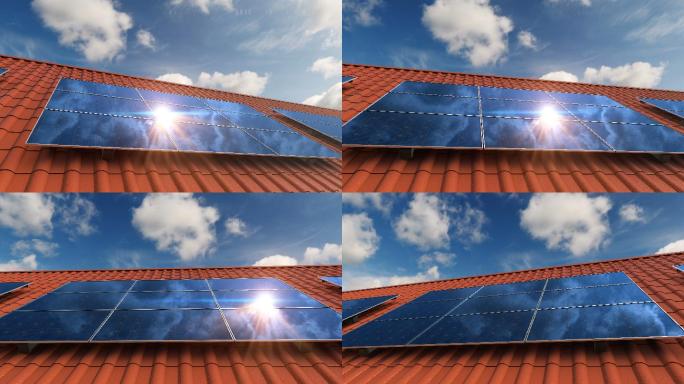 屋顶瓷砖上的太阳能电池板