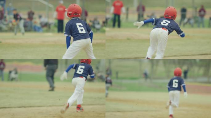 棒球比赛中孩子跑向二垒的慢动作