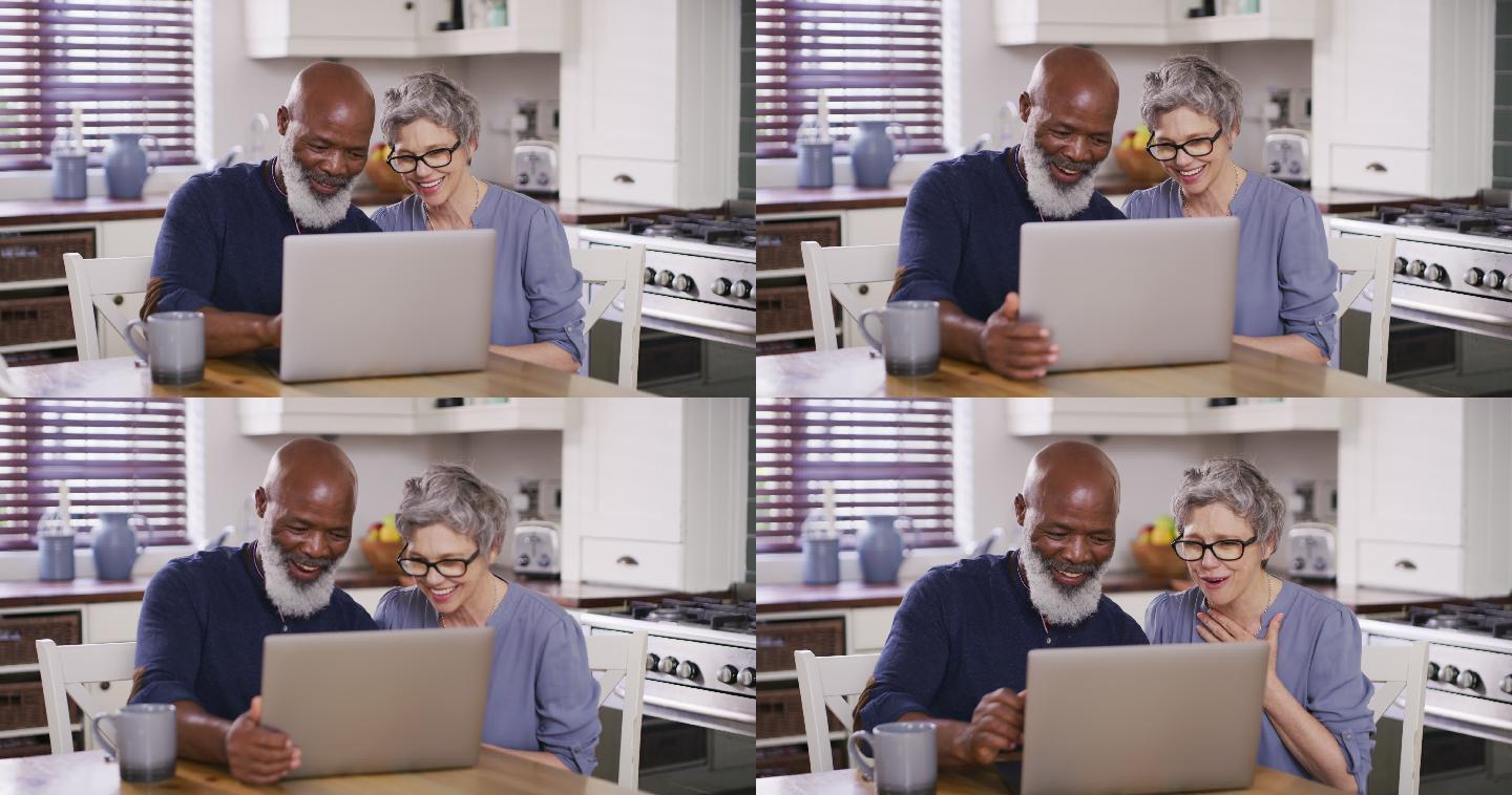 一对成年夫妇在家里使用笔记本电脑