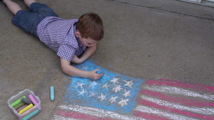 给美国国旗涂色小孩画爱国