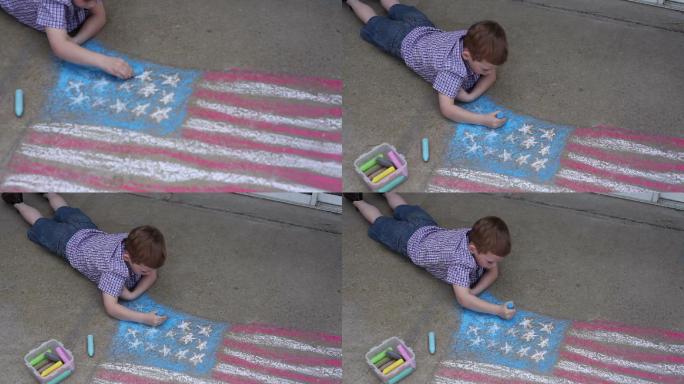 给美国国旗涂色小孩画爱国