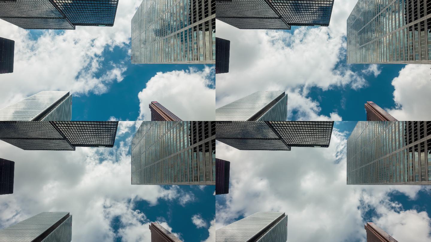 多伦多市中心金融区摩天大楼的仰视镜头。