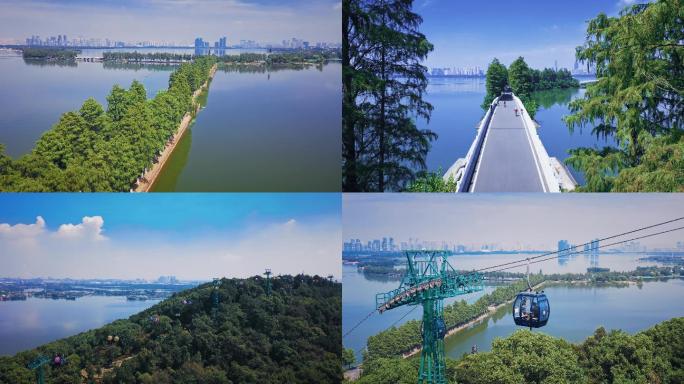 武汉东湖公园风景区自然风光航拍视频