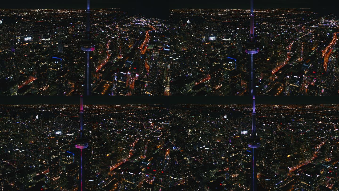 多伦多安大略航空v73夜间鸟瞰城市景观