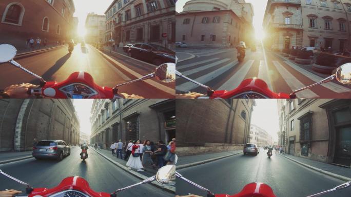 在罗马市中心驾车摩托