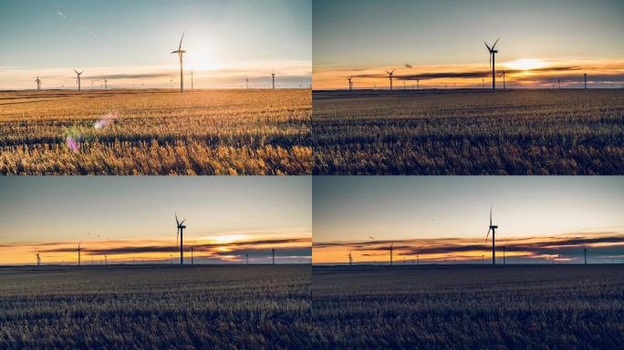 风力发电机清洁能源可持续发展晚霞延时