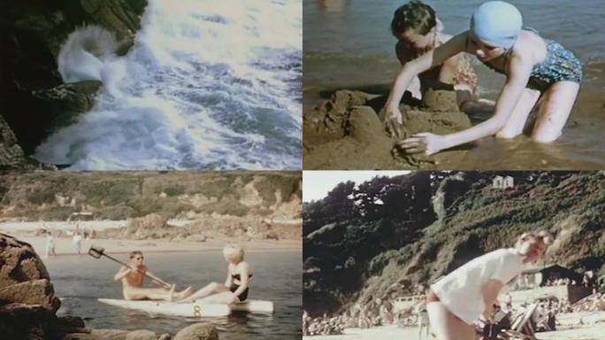 40年代海滩度假游玩、海鸥