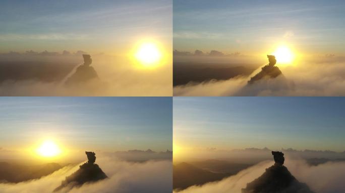 攀登险峻山峰观云海日出的风光素材