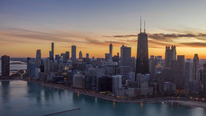 芝加哥市中心城市景观日落超延时