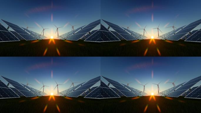 太阳能电池板动画风车风电风能