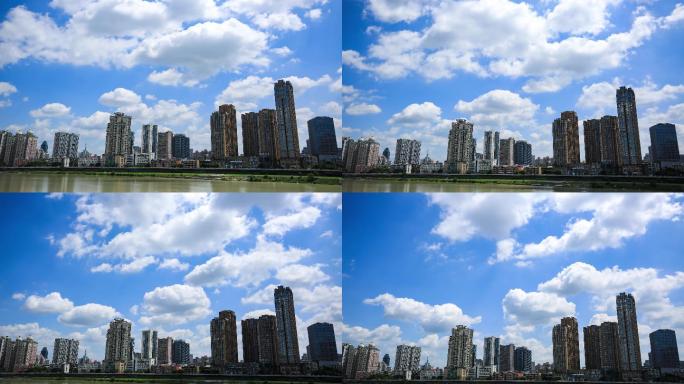 绵阳涪江城市建筑蓝天白云延时上下摇镜广角