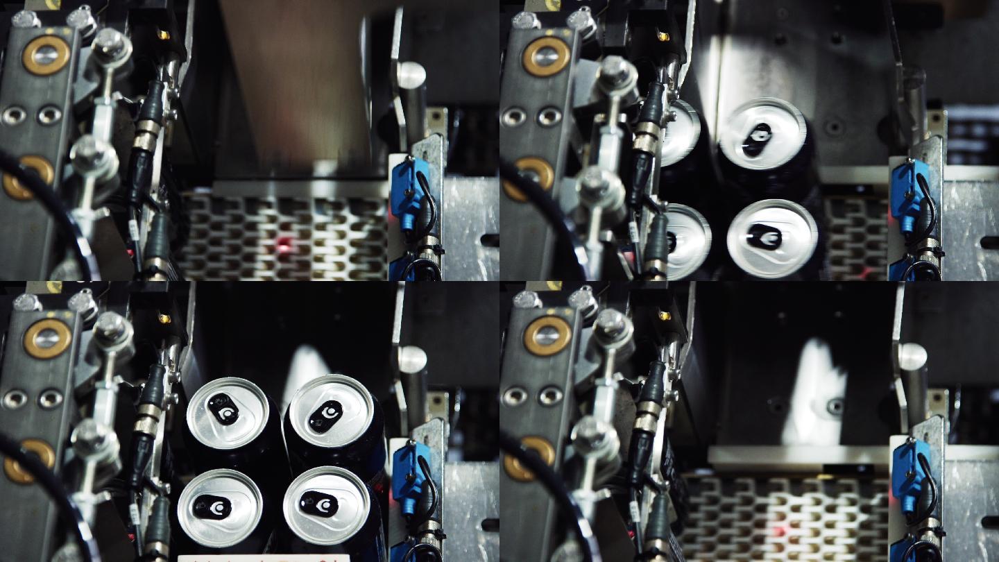 一台自动包装机在室内生产设施中准备铝罐