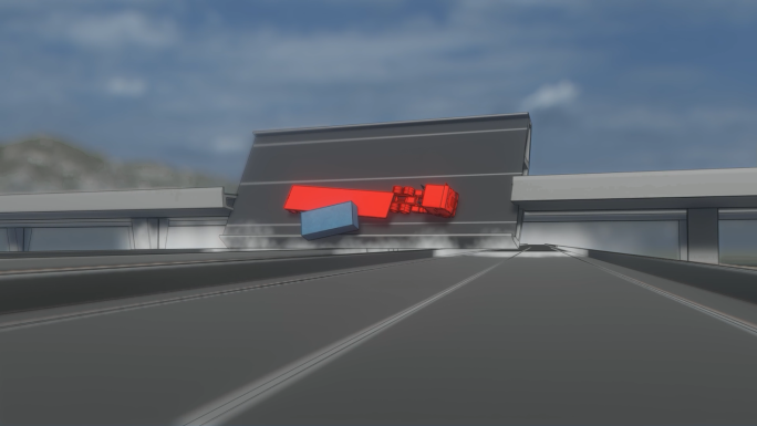 货车超重单柱桥梁侧翻事故电脑还原现场模拟