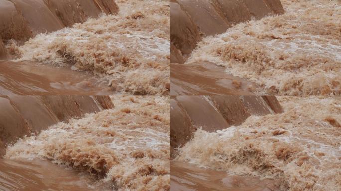 暴雨的污水泛滥泥石流波涛汹涌黄河