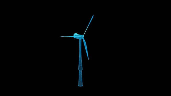 【原创】蓝色全息科技线框风力电机旋转
