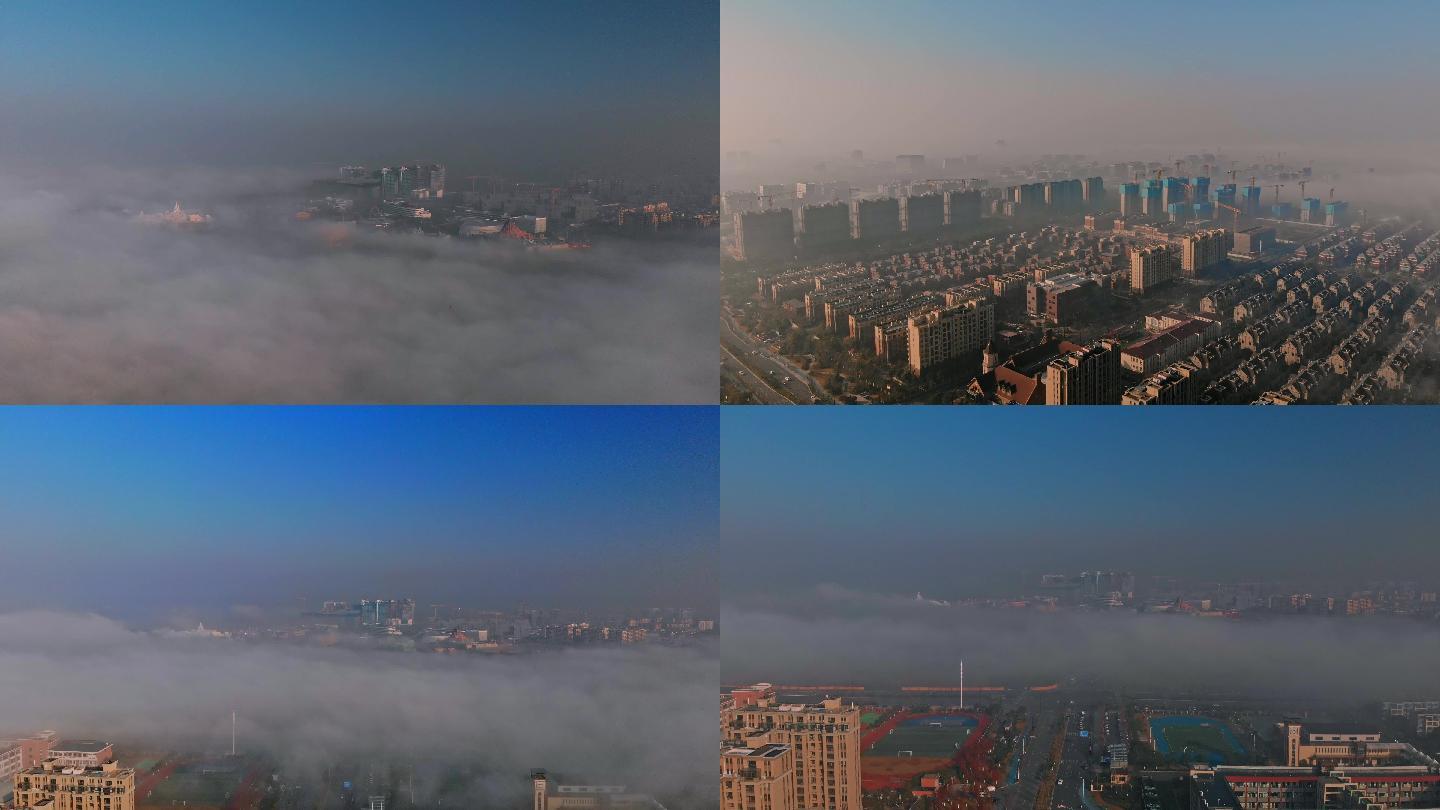 上海临港新区大雾平流雾航拍海昌海洋公园