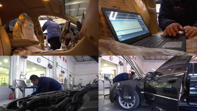 汽车4S店维修师傅工程师用电脑检测车辆
