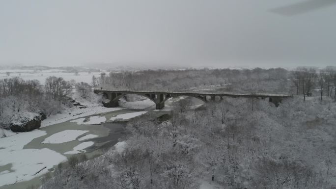 下雪天的冰河树林山川