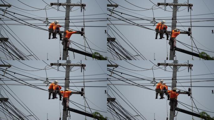 电线工人电力检修高危行业危险工作