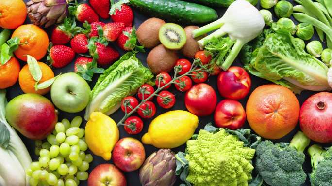 食物背景搭配新鲜有机水果和蔬菜