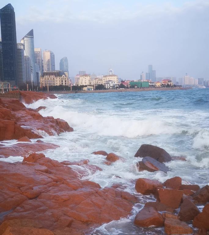 波涛汹涌海浪大海礁石