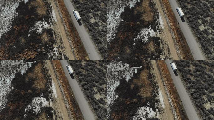 卡车货物运输在美国西部农村的一条通路上