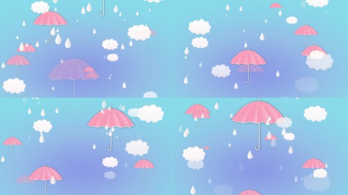 雨天下雨雨滴唯美卡通循环背景 4