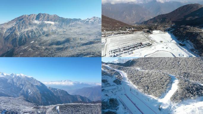 阿坝雪山雪景茂县九鼎山太子岭滑雪场航拍