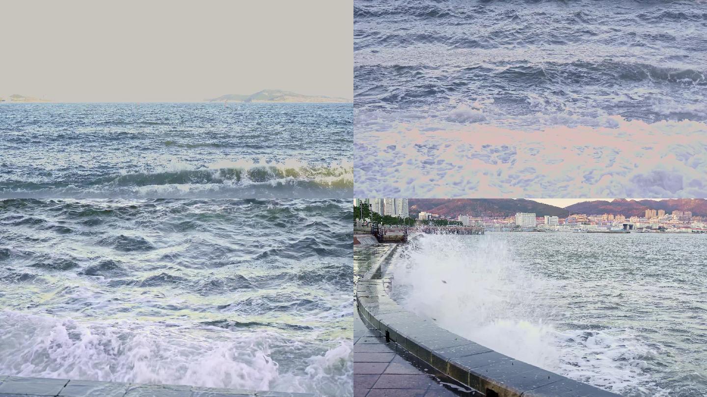 4K60帧海水涨潮大浪花