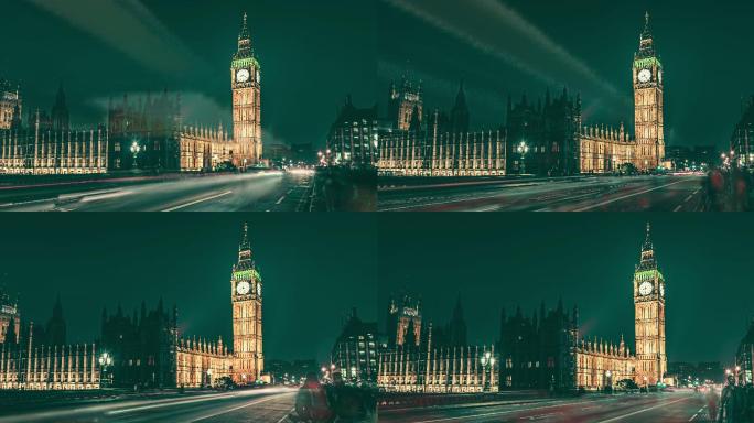 城市夜景英国首都伦敦地标标志性