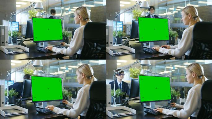 女人在电脑上工作可抠像