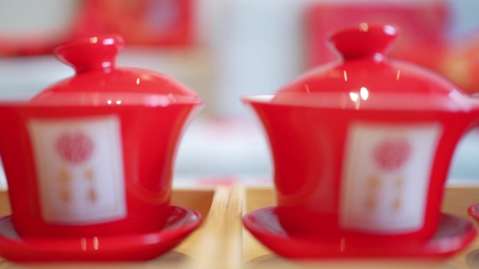 红色喜庆盖碗茶茶杯喜气