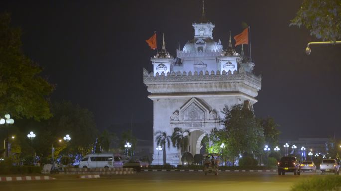 老挝首都万象地标建筑凯旋门夜景