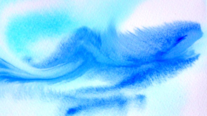 蓝色水彩墨水中的水花、水滴和污渍。