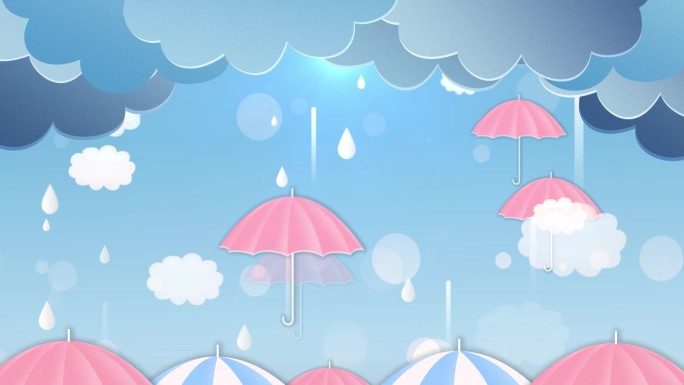 雨天下雨雨滴唯美卡通循环背景 3