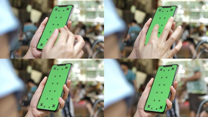 女性绿屏智能手机