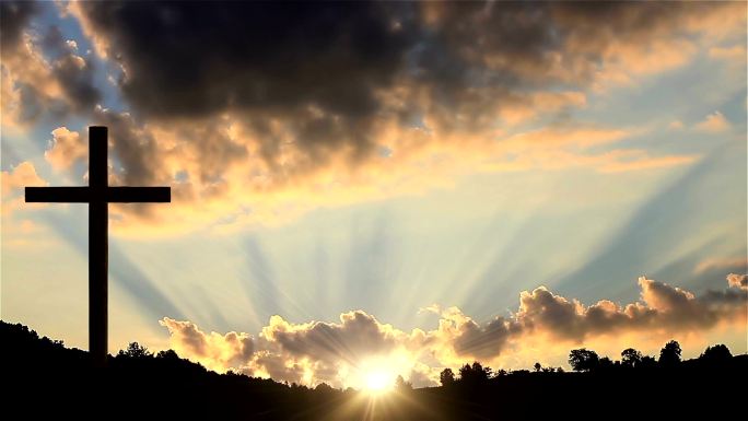 日落时的大十字架十字架夕阳黄昏耶稣光