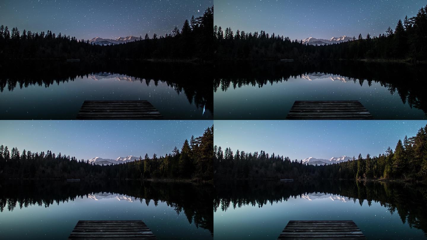 夜湖星月山时空大自然美景极光星空流星飞逝