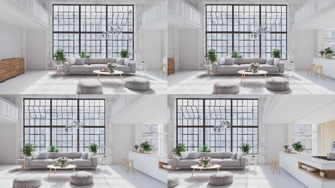 新现代城市阁楼公寓的3D插图。