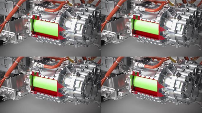 电动汽车发动机功能的x光透视图3d渲染