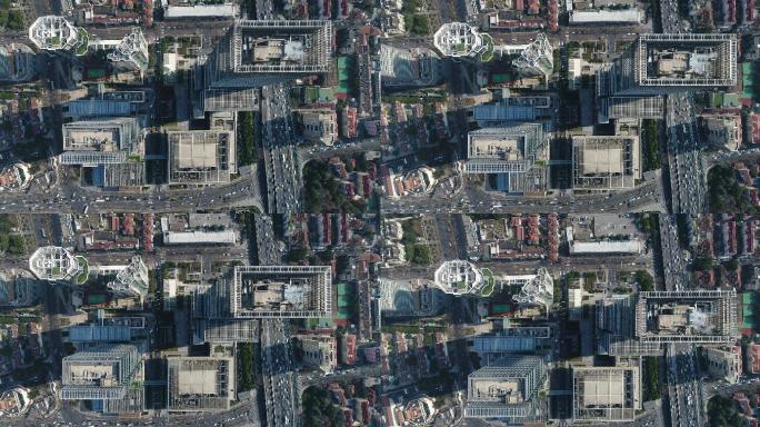 航拍上海静安区南京西路商业区