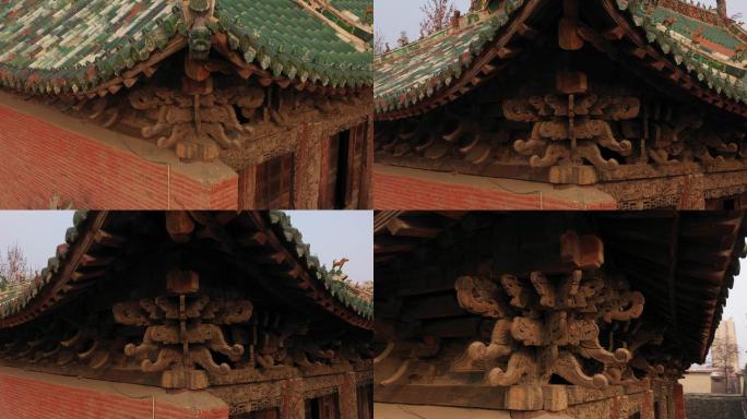 郏县文庙房檐木雕复杂花纹
