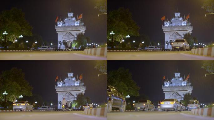 老挝首都万象地标建筑凯旋门夜景