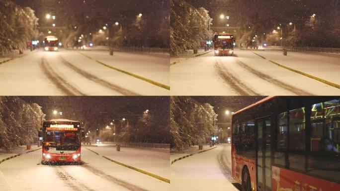 冰城有冰雪更有温度：哈尔滨雪夜公交车如常