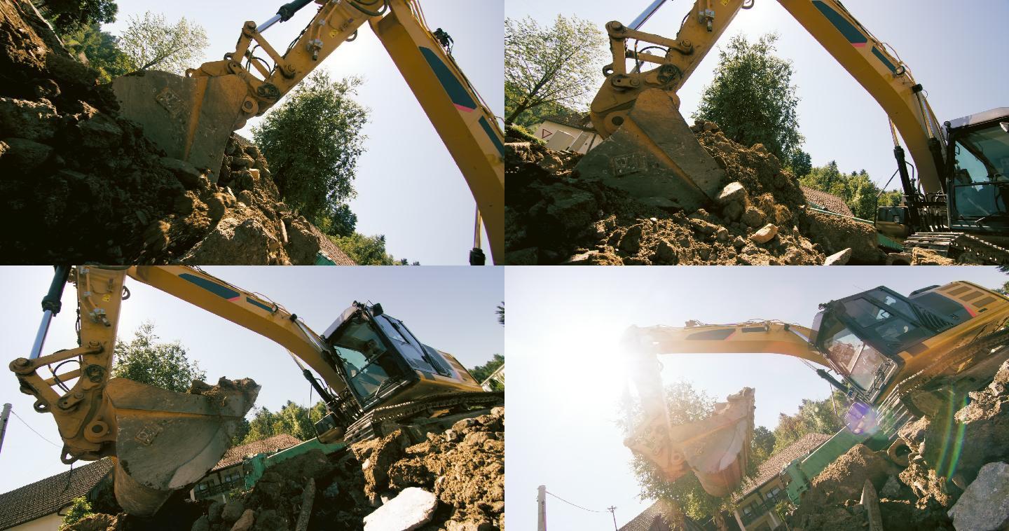 挖掘机在施工拆迁工程房地产挖掘机拆建施工